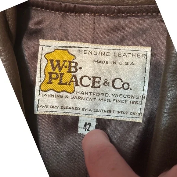 WB PLACE‎ & CO Genuine Leather Blazer Jacket 42 Made in USA Brown - Picture 2 of 2
